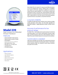 Thumbnail of document Data Sheet - 239 Test and Measurement Pressure Transducer
